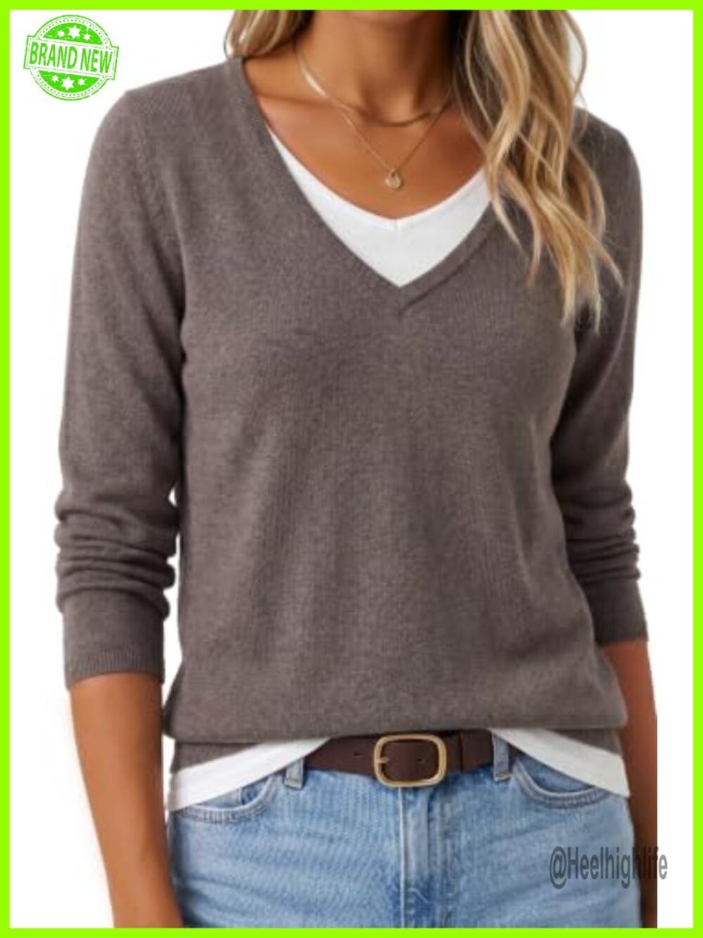 Women's Wool Blend 2-in-1 Patchwork V-Neck Pullover Sweater